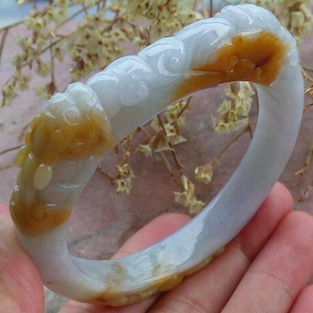 Certified Burma Natural JADE Jadeite Goose Dragon Bangle Bracelet 57mm